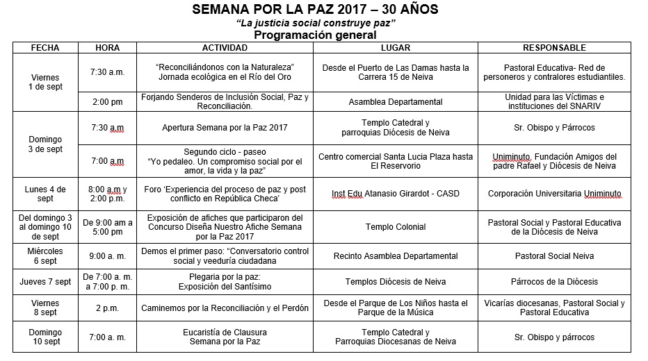 programacion semana por la paz 2017